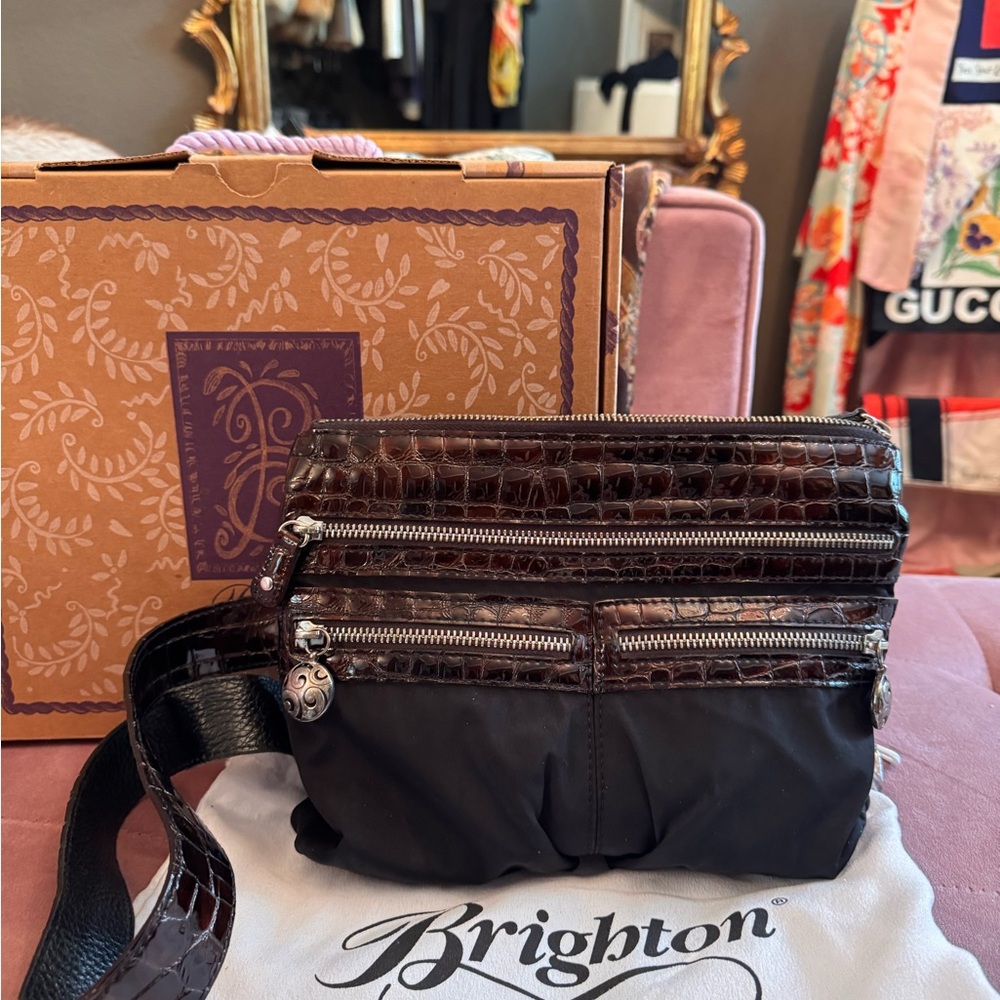 Brighton Black and Dark Brown Crossbody Bag